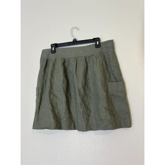 Workshop Andrea Jovine Army Green Linen Skirt Womens Sz 12 Button Up Coastal - Picture 5 of 9